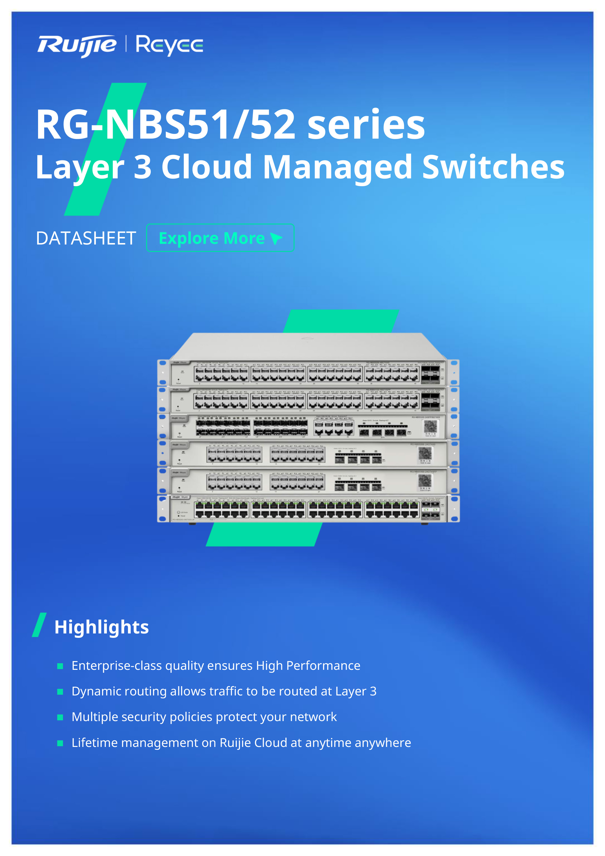 RUIJIE RG-NBS5100-24GT4SFP 24Port Cloud Manage Switch, Layer 3, 4 SFP Uplink Port BY BILLIONAIRE SECURETECH RG-NBS5100-24GT4SFP