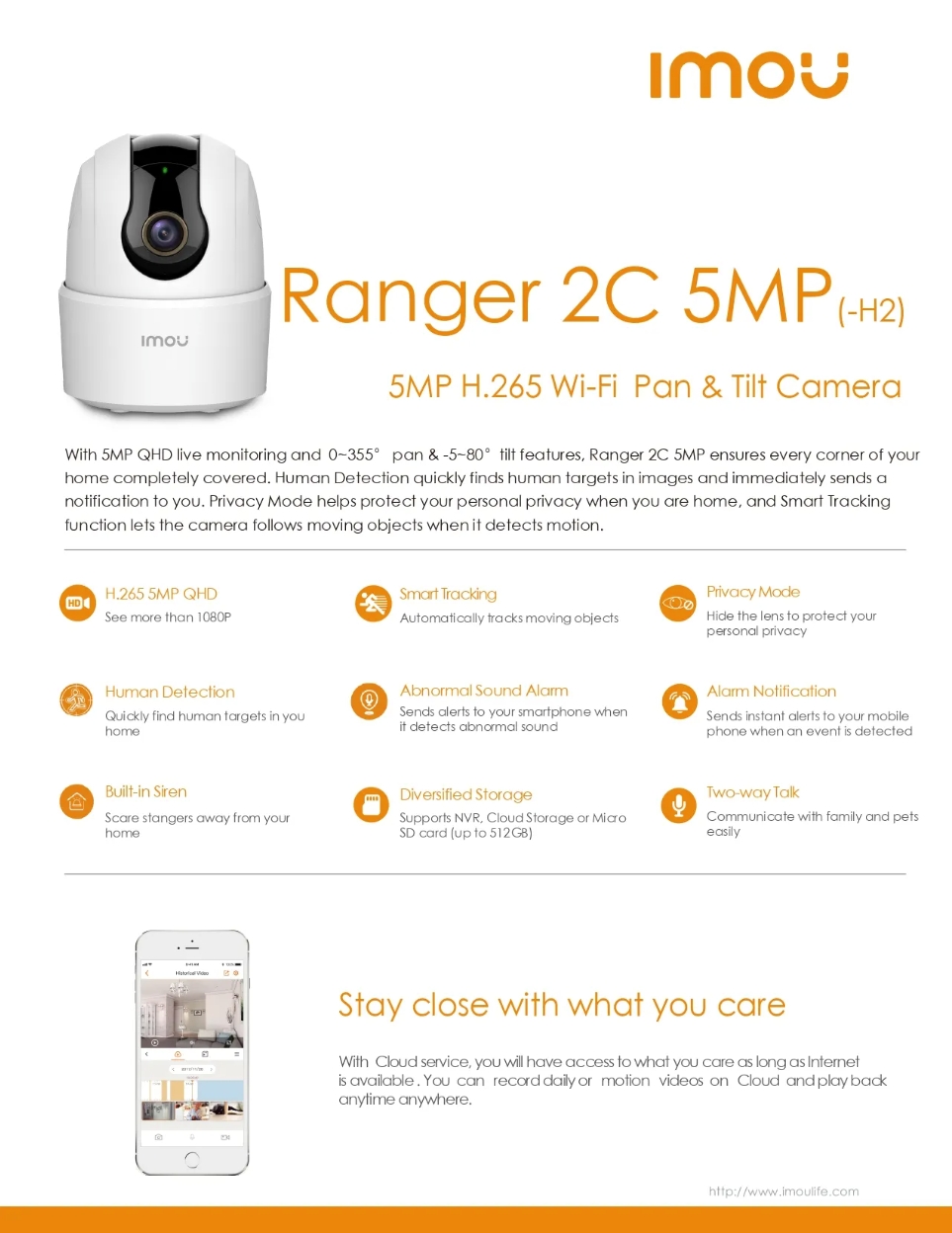 IMOU IPC-TA52P : RANGER 2C 5MP กล้องวงจรปิด WIFI 5 MP Indoor ไม่มี Port LAN, สำหรับใช้แบบ WIFI เท่านั้น, มีไมค์และลำโพงในตัว ใส่การ์ดได้ BY BILLIONAIRE SECURETECH IPC-TA52P
