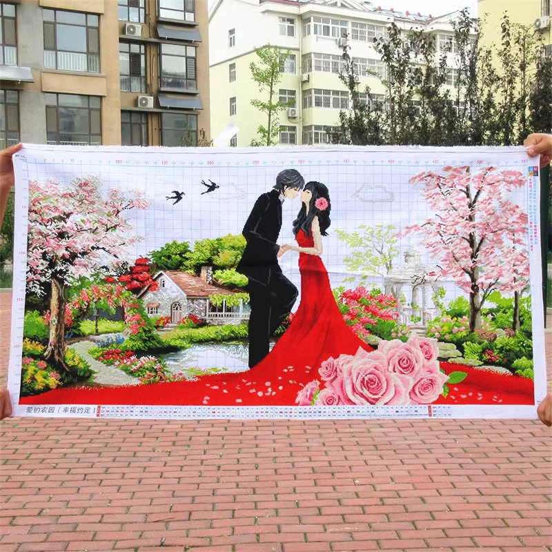home-1035 *พร้อมส่ง* ชุดปักครอสติช ลายบ้านน้อยแห่งรัก (ผ้า11CTพิมพ์ลาย ปัก 3 เส้นเล็ก) ขนาดใหญ่ 145*76 ซม.ผ้าครอสติช 11CTพิมพ์ลายปักบนผ้า ไหมคอตตอน 67 สี ผังลาย เข็ม
