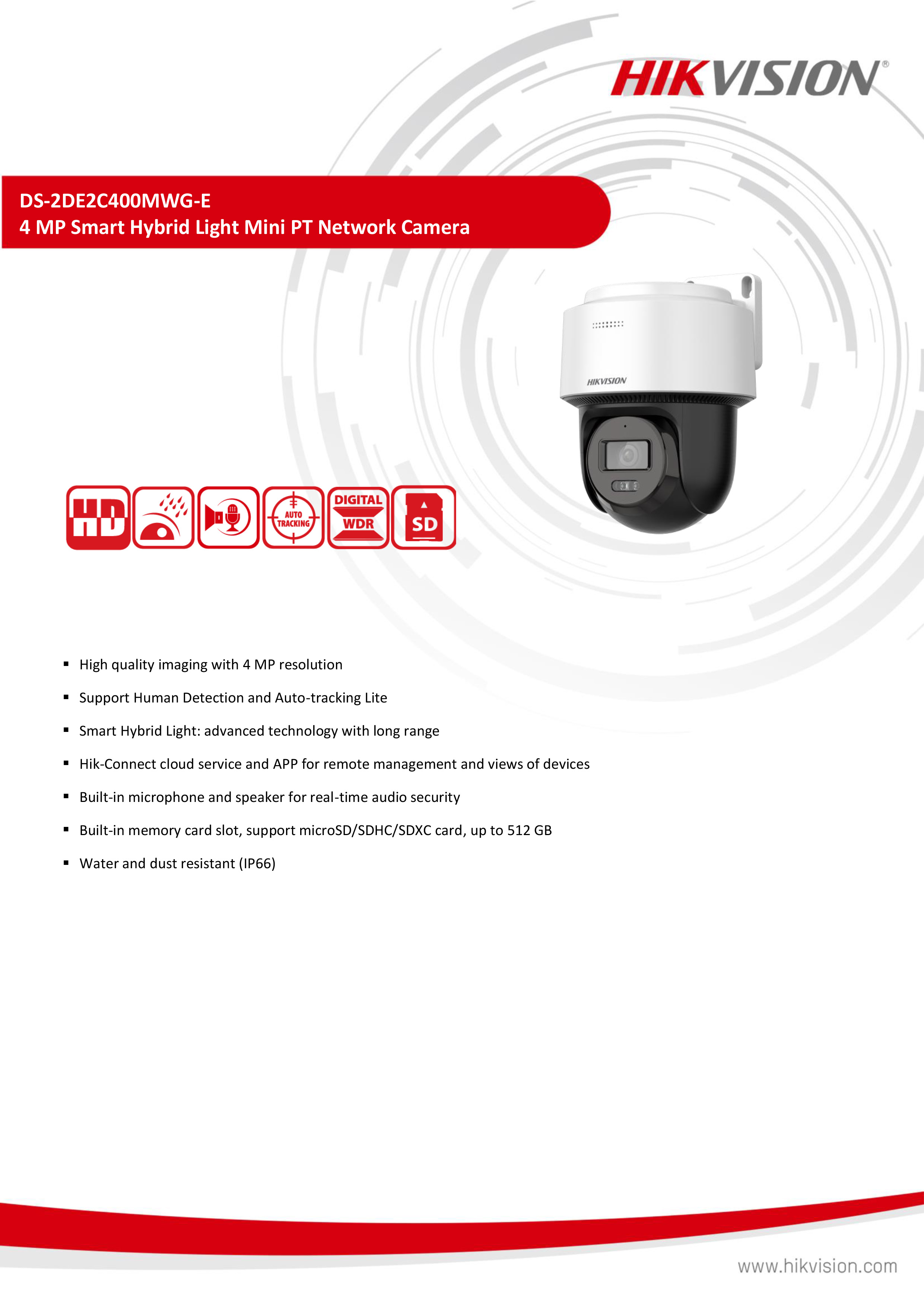 HIKVISION DS-2DE2C400MWG-E (2.8mm.) กล้องวงจรปิดระบบ IP 4 ล้านพิกเซล Smart Hybrid Light Colorvu มีไมค์และลำโพงในตัว PAN/TILT ได้ BY BILLIONAIRE SECURETECH DS-2DE2C400MWG-E