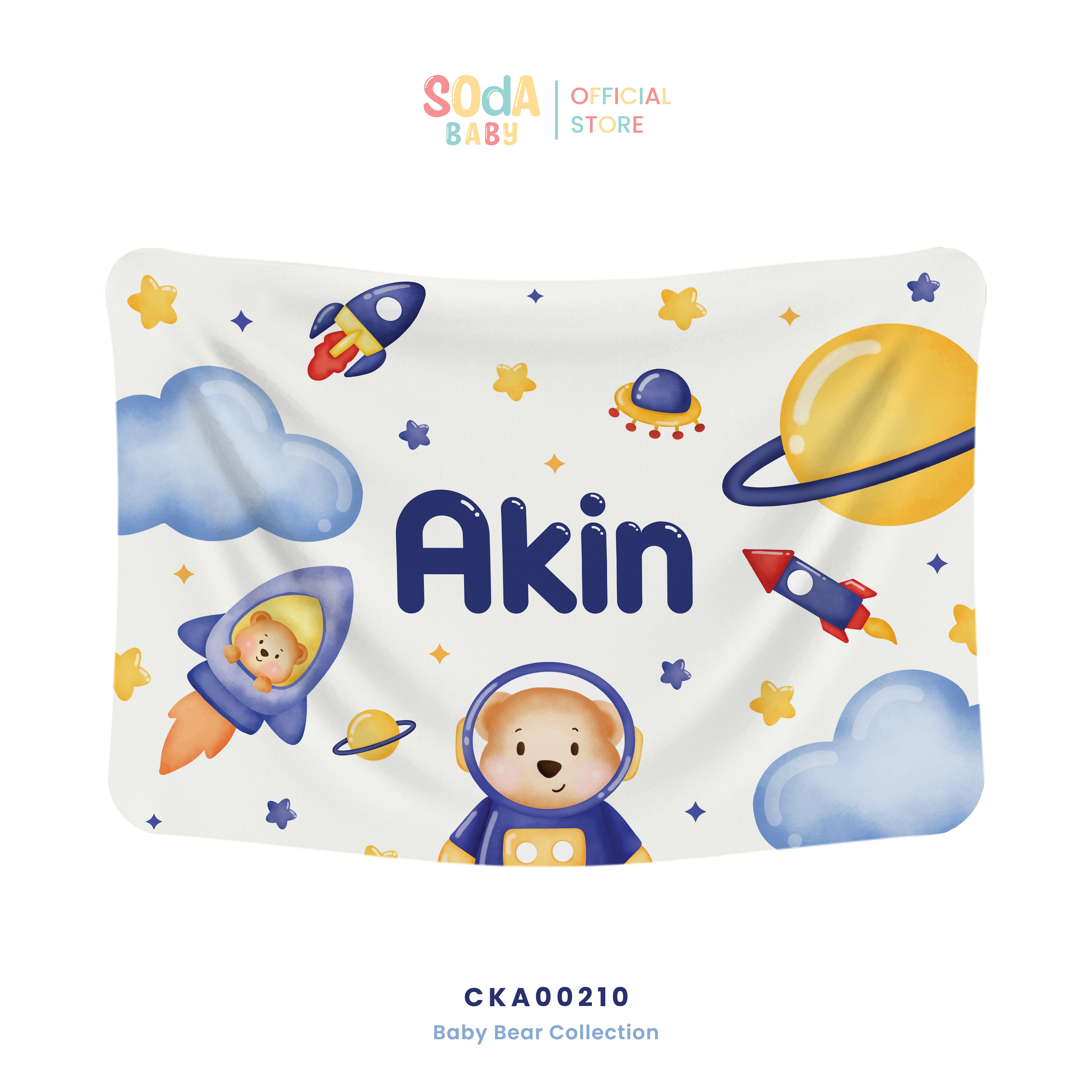 ผ้าห่มเด็ก ใส่ชื่อได้ ลาย Bear Space 1 🚀 Baby Bear Collection 🧸 รหัส CKA00210 #ผ้าห่ม #SOdAbaby