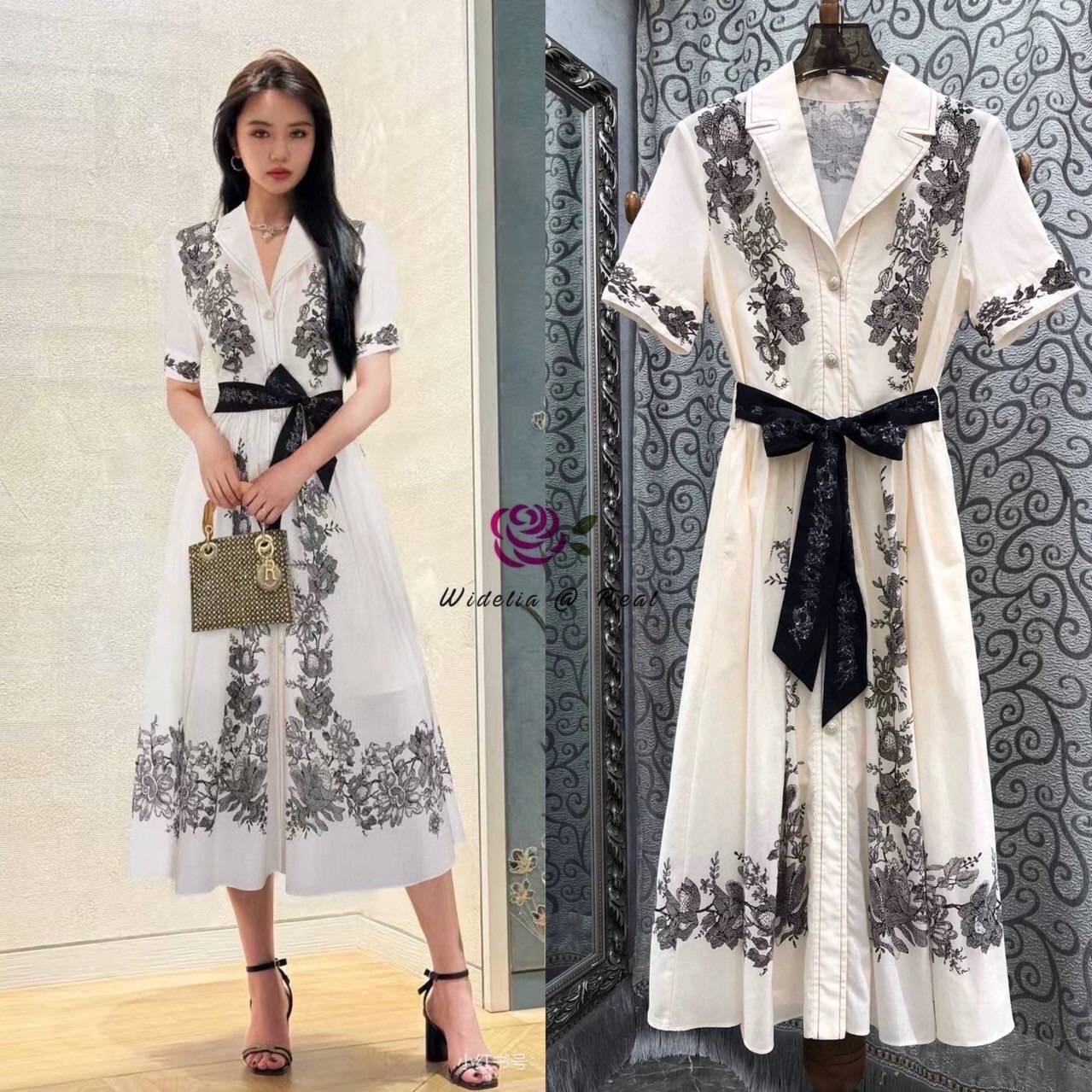 เดรสตัวยาวตัว งานเก๋ ใส่ง่าย คอปกสวย เนื้อผ้าพิมพ์ลายดอกไม้