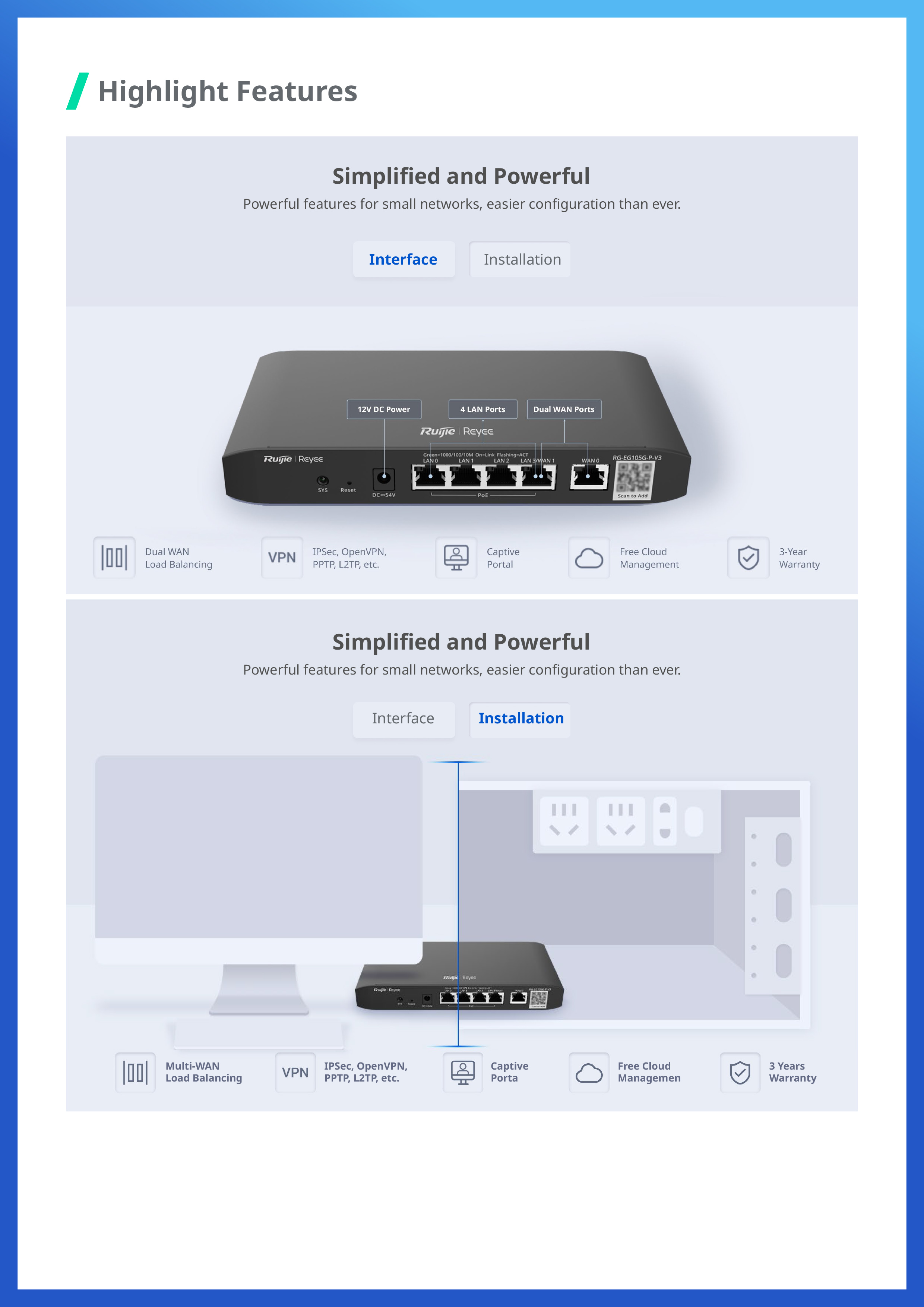 RUIJIE RG-EG105G-P-V3 Cloud POE Router 600 Mbps 60W BY BILLIONAIRE SECURETECH RG-EG105G-P-V3