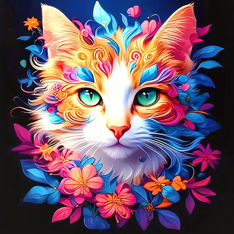 cat-1147 *สินค้าหมด* ชุดปักครอสติช ลายแมวน้อยดอกไม้ (ปักเต็มผืนผ้า ไม่มีเดินเส้น ไม่มีผังลาย ผ้า11CTพิมพ์ลาย ปัก 3 เส้นเล็ก) ขนาด 38*38 ซม.ผ้าครอสติช 11CTพิมพ์ลายปักบนผ้า ไหมคอตตอน 12 สี ผังลาย เข็ม