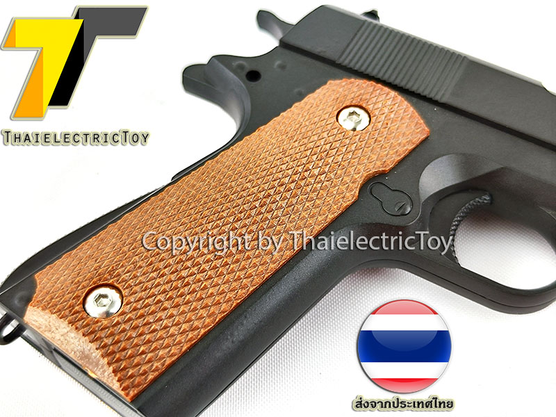 ปืนอัดลมเหล็ก ชักยิงทีล่ะนัด Colt 1911 ลำกล้องยาว 7.5 นิ้ว หนัก 491 กรัม ใช้ลูกกระสุนพลาสติก 6 มิล