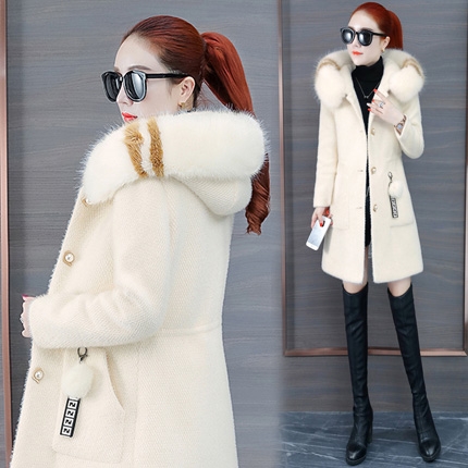 (พร้อมส่ง)โค้ทผ้า Wool ขนยาว ผ้าคล้ายไหมพรมถัก เนื้อหนา ใส่ติดลบได้ แต่งเฟอร์รอบ Hood อลังการมาก สีขาว (2XL)