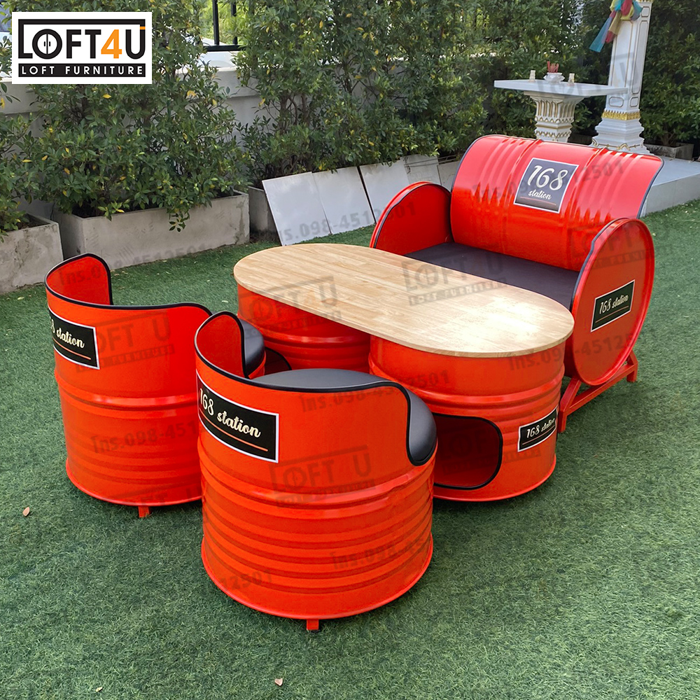 ชุดโซฟาถังรับแขกพูลวิลล่า รีสอร์ท คาเฟ่ Living Sofa Table Set : leather cushion / 2-4 seats