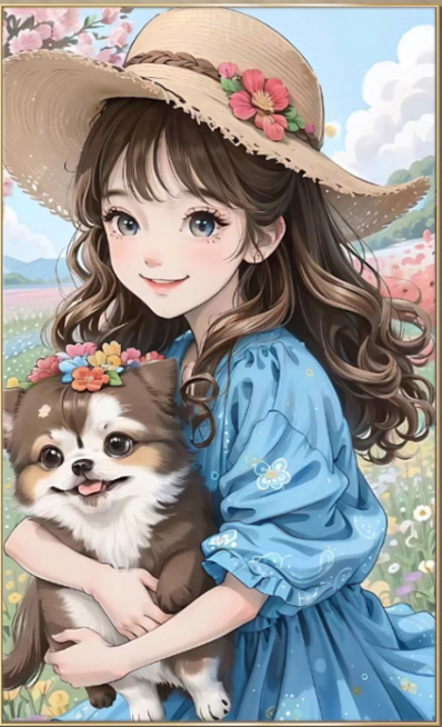 girl-1120 *สินค้าหมด* ชุดปักครอสติช ลายสาวน้อยกับน้องหมา (ปักเต็มผืนผ้า ไม่มีเดินเส้น ปักครั้งละ 3 เส้นเล็ก) ขนาด 50*76 ซม.ผ้าครอสติช 11CTพิมพ์ลายปักบนผ้า ไหมคอตตอน 47 สี ผังลาย เข็ม