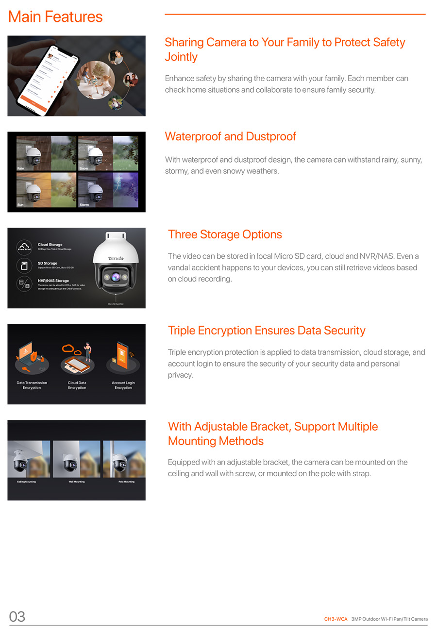 TENDA CH3-WCA 3MP Outdoor Wi-Fi Pan/Tilt Camera BY BILLIONAIRE SECURETECH CH3-WCA