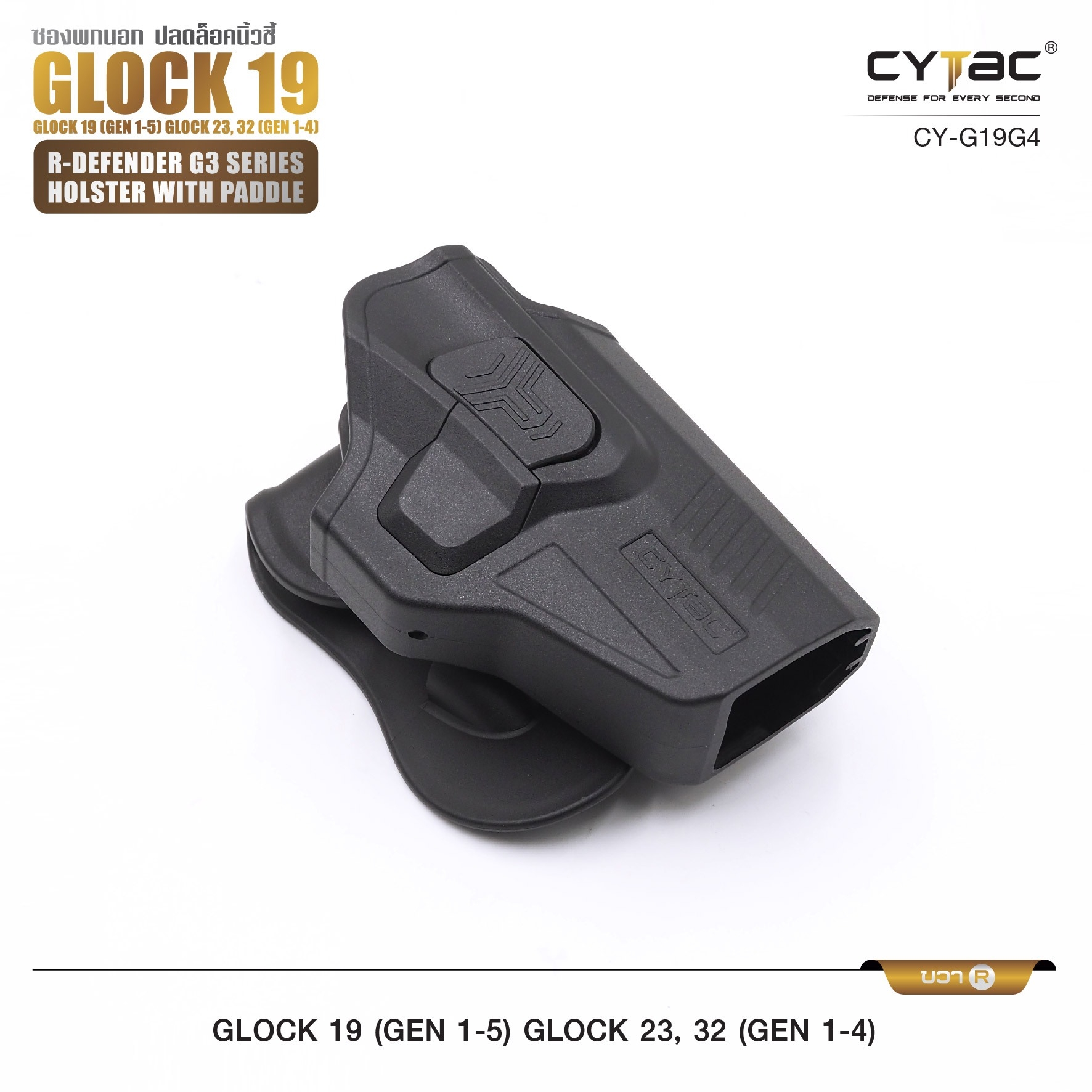 รุ่น GIock 19, 23, 32 Level II Holster | CYTAC Holster ซองพกนอกปลดนิ้วชี้