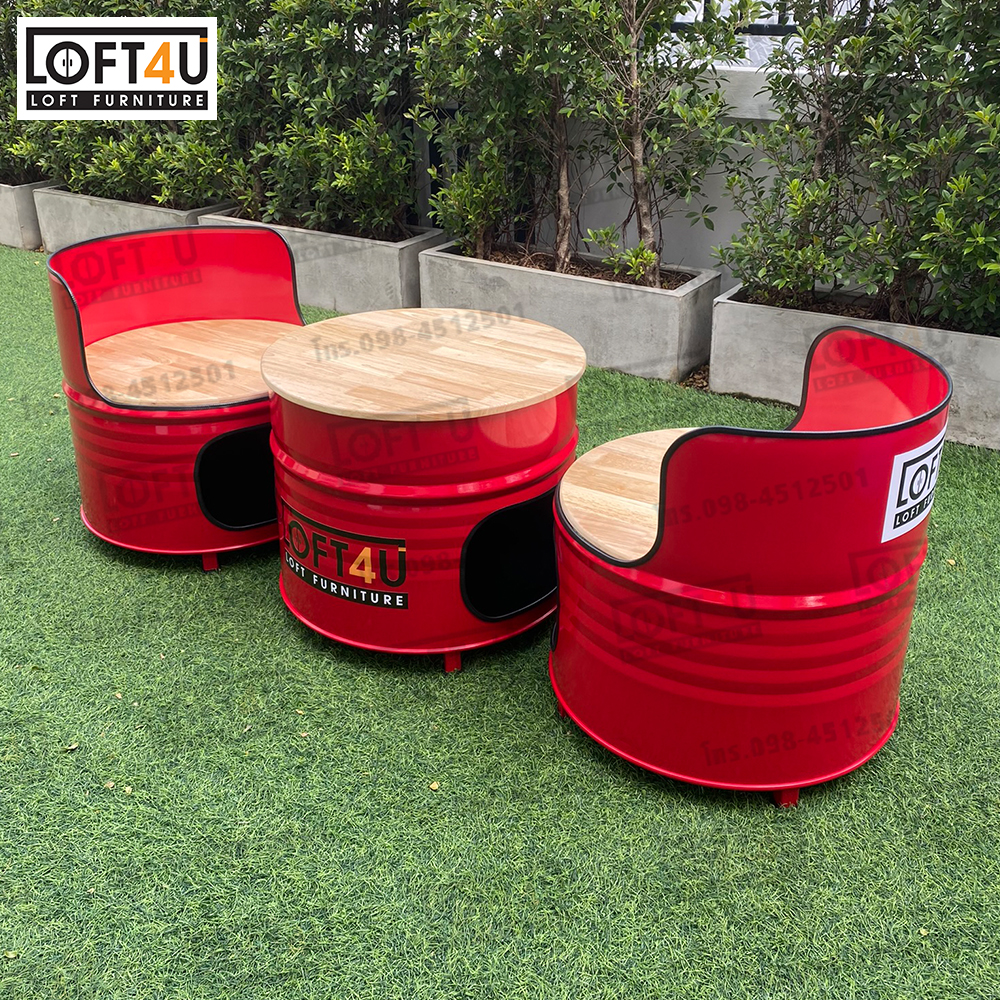 โต๊ะคาเฟ่2ที่นั่ง : Cafe Table Set : wooden cushion / 2 seats