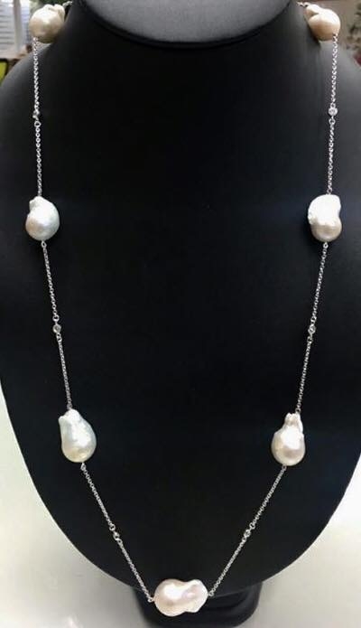 สร้อยคอไข่มุกน้ำจืด บาร๊อค สีขาว ขนาด 15-17 มิล AA ยาว 38 นิ้ว