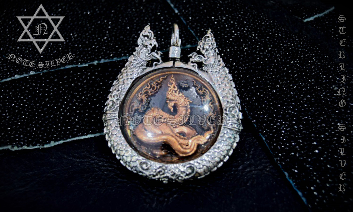 กรอบพระเงินแท้ ลายพญานาค Sterling Silver 925 NSSV2197