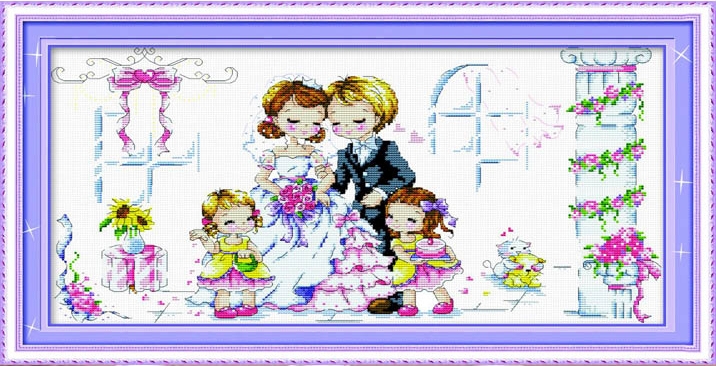 love-1031 *สินค้าหมด* ชุดปักครอสติช ลายวันแต่งงาน ขนาด 65*36 ซม.ผ้าครอสติช 11CTพิมพ์ลายปักบนผ้า ไหมคอตตอน 24 สี ผังลาย เข็ม