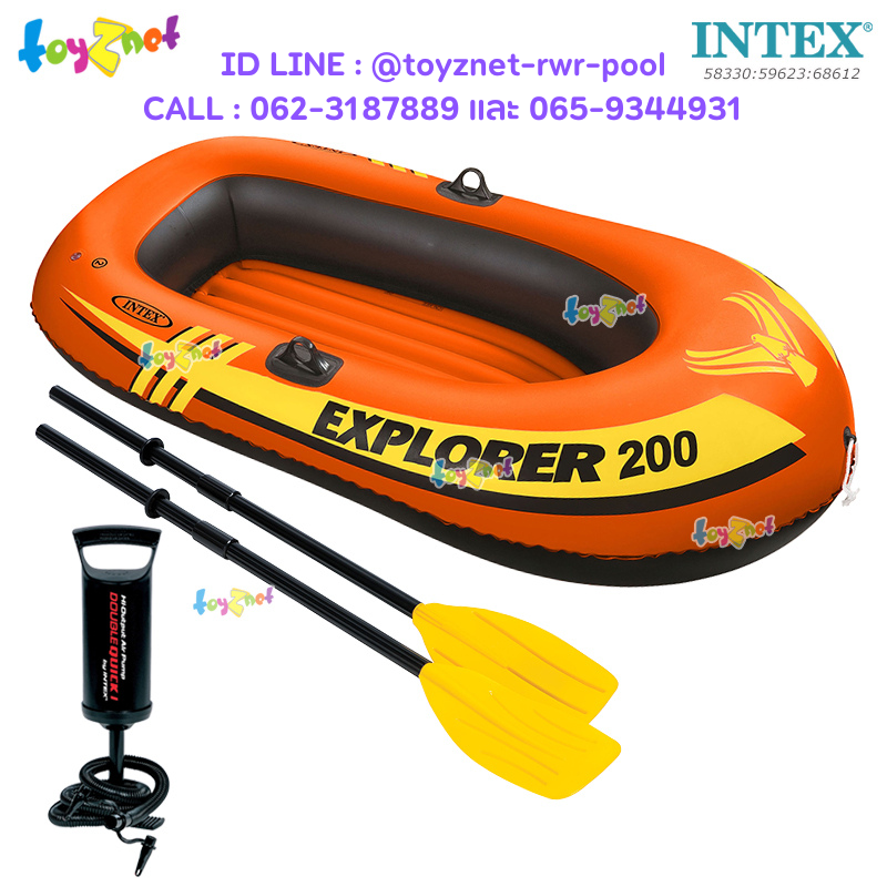 Intex Explorer 200 1.85x0.94x0.41 m. no.58330 + French Oars 48in (1.22m) + DQI Air Pump