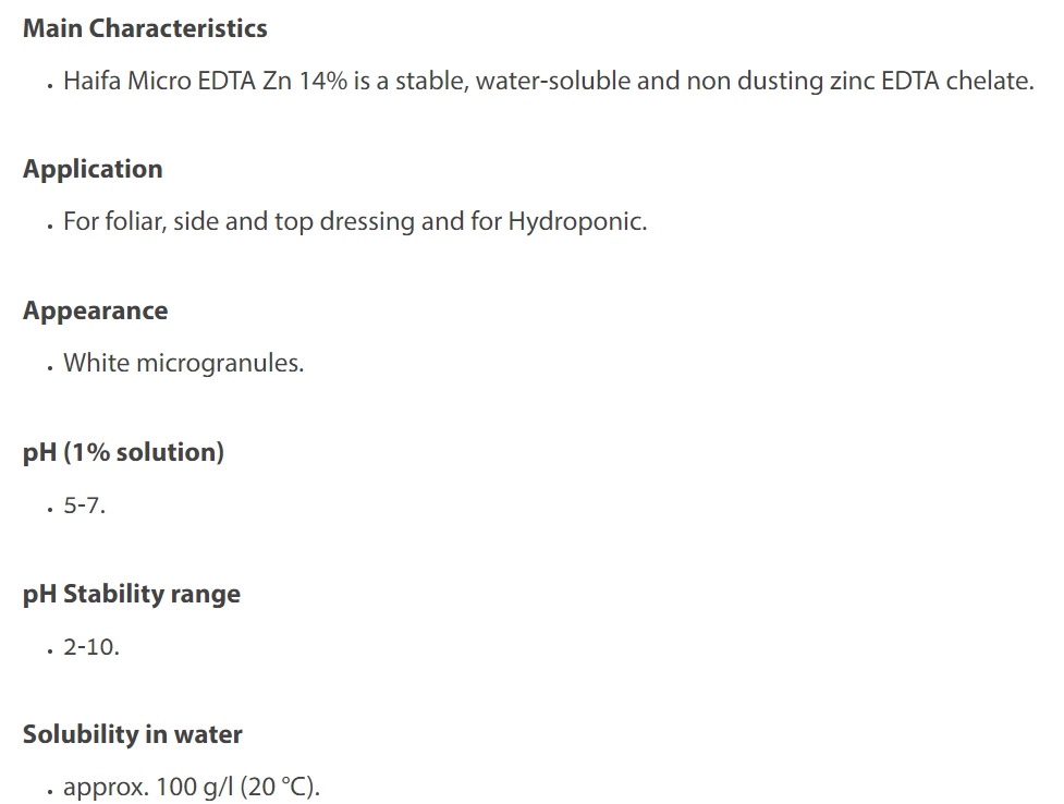 ธาตุสังกะสี(ซิงค์)คีเลตอีดีทีเอ 15% Haifa Micro Zn-EDTA (EDTA Zn 15% @Haifa อิสราเอล) บรรจุ 1 กิโลกรัม (R)