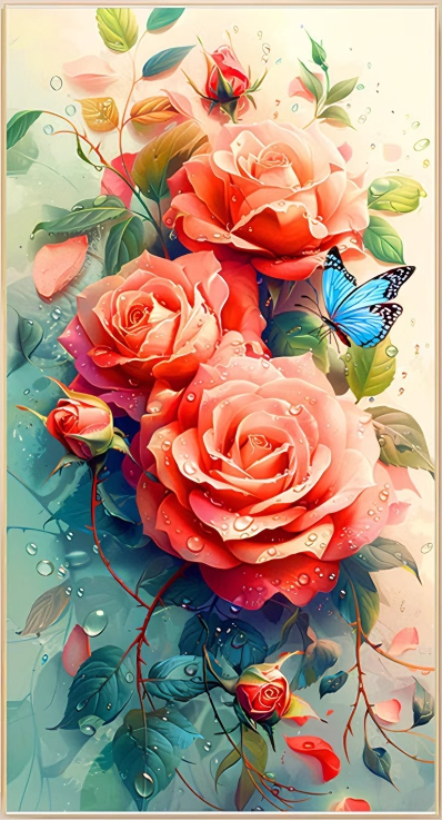 rose-1125 *สินค้าหมด* ชุดปักครอสติช ลายช่อกุหลาบ (ปักเต็มผืนผ้า ไม่มีเดินเส้น ผ้า9CTพิมพ์ลาย ปัก 4 เส้นเล็ก) ขนาด 75*130 ซม.ผ้าครอสติช 9CTพิมพ์ลายปักบนผ้า ไหมคอตตอน 30 สี ผังลาย เข็ม