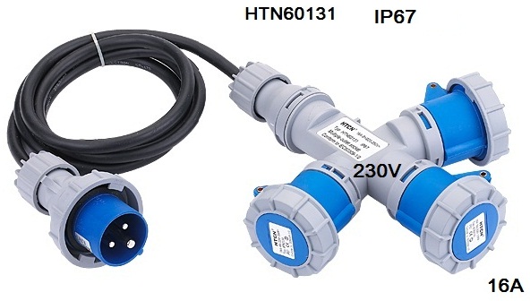 HTN 60131 ปลั๊กตัวเมีย 3 ทาง แบบมีสาย ยาว 1.8 เมตร 2P+E 16A 230V IP67 6h