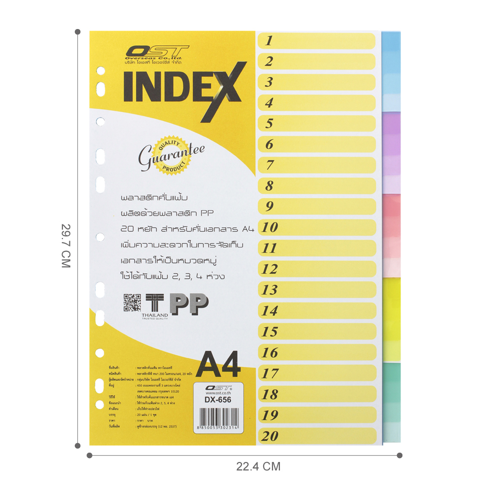 20 Tabs Index Divider A4 DX-656 Translucent Multi-Colors