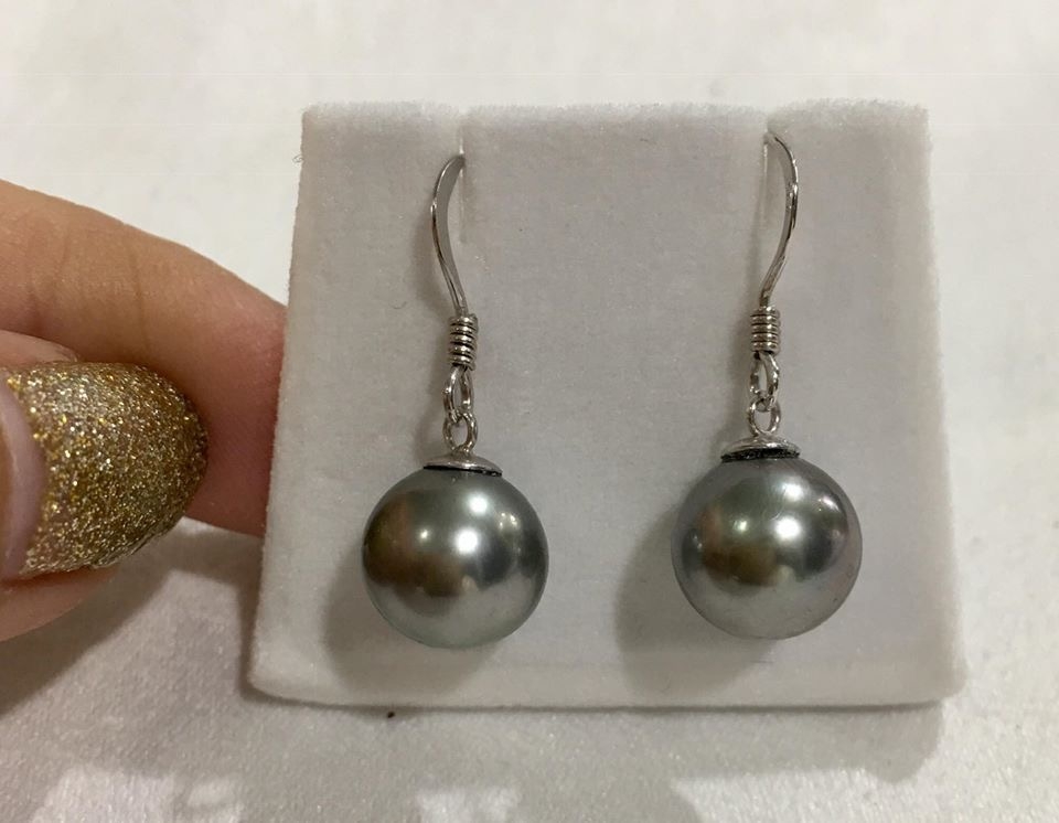 สร้อยข้อมือและต่างหู ไข่มุก south sea ขนาด 8.3-9.5 มิล กลม สีดำเทา