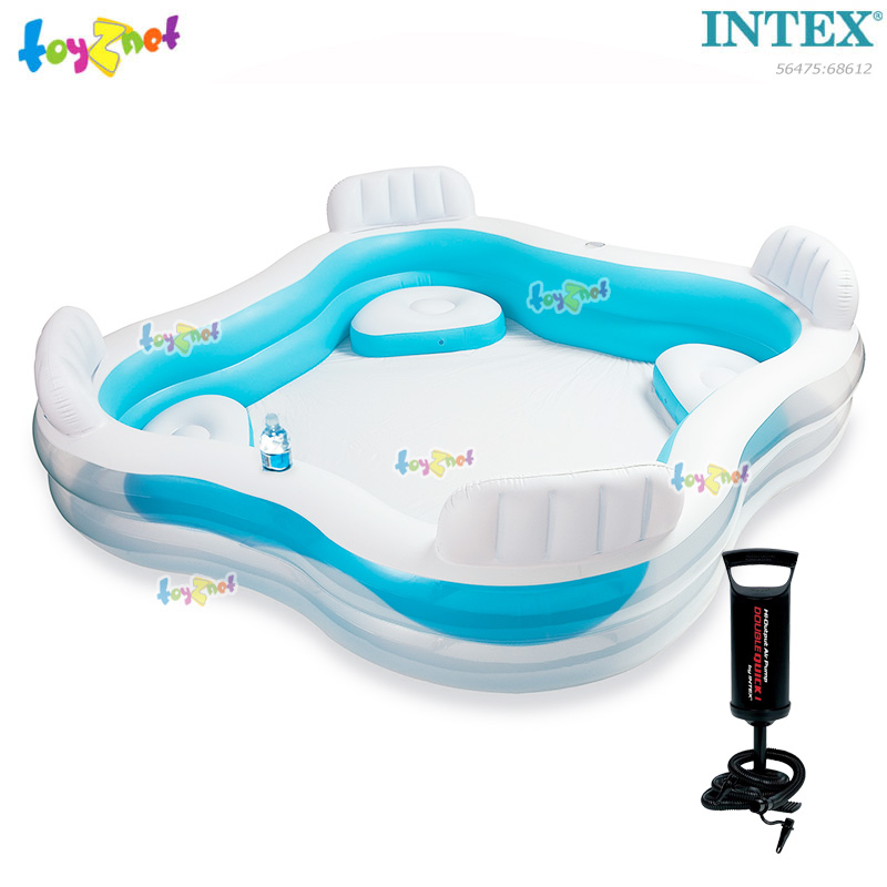Intex Swim Center Family Lounge Pool 2.29x2.29x0.66 m Light Blue no.56475 + Double Quick I Air Pump