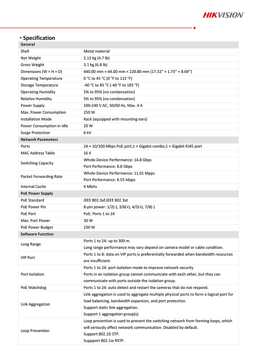 HIKVISION DS-3E1326P-EI/M 24×10/100M PoE ports, 1×Gigabit combo,1×Gigabit RJ45 port Smart POE Switch BY BILLIONAIRE SECURETECH DS-3E1326P-EI/M