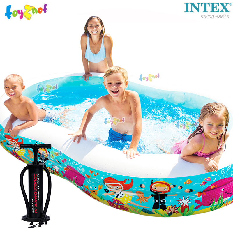 Intex Swim Center Divers And Fun Sea Creatures Snapset Pool 2.62x1.60x0.46 m No.56490 + Double Quick III Hand Pump