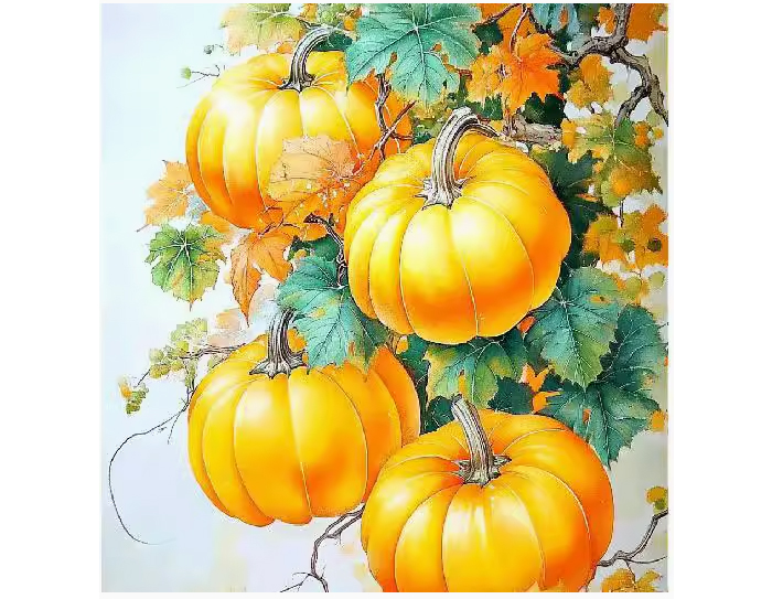pumpkin-1001 *สินค้าหมด* ชุดปักครอสติช ลายช่อฟักทอง (ปักเต็มผืนผ้า ไม่มีเดินเส้น ผ้า9CTพิมพ์ลาย ปัก 4 เส้นเล็ก) ขนาด 60*80 ซม.ผ้าครอสติช 9CTพิมพ์ลายปักบนผ้า ไหมคอตตอน 31 สี ผังลาย เข็ม