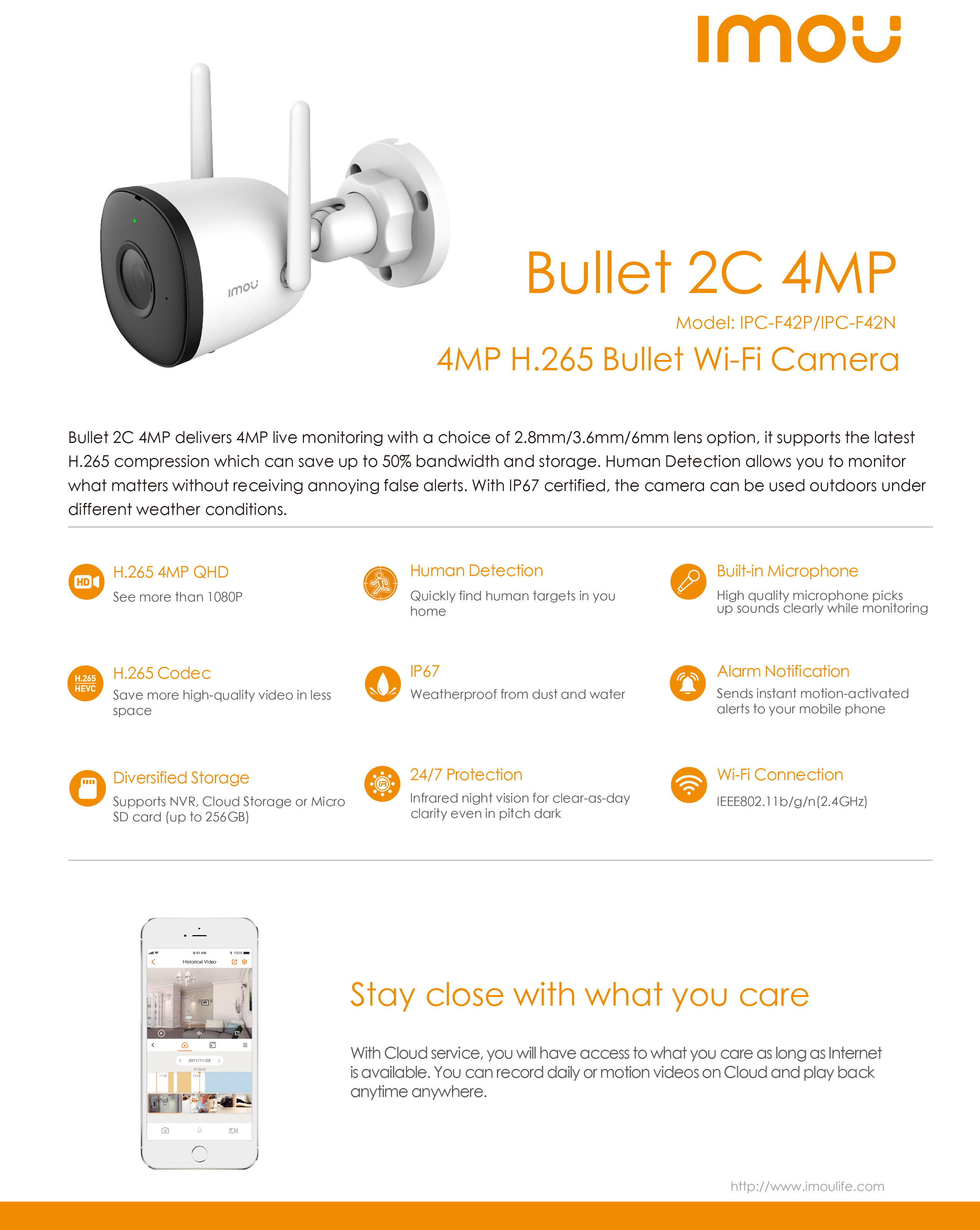 IMOU IPC-F42P : BULLET 2C 4 MP IP WIFI CAMERA IR 30 M., มีไมค์ในตัว, ติดตั้งภายนอกได้ BY BILLIONAIRE SECURETECH BULLET 2C 4MP