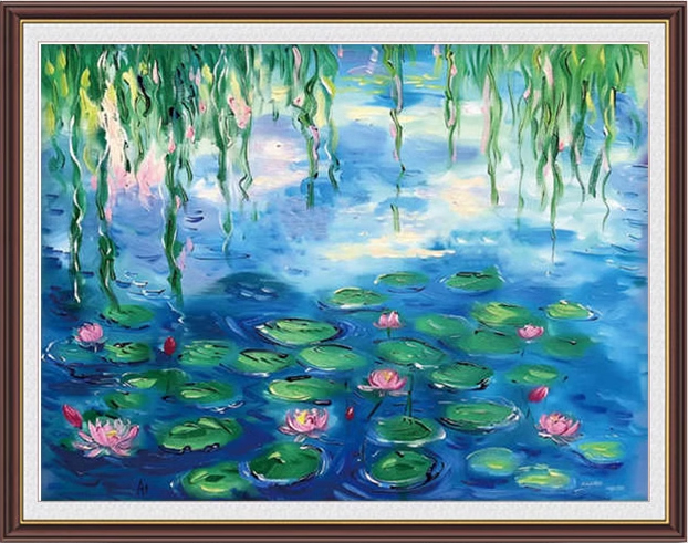 bua-1125 *สินค้าหมด* ชุดปักครอสติช ลายภาพวาดบึงบัว (ปักเต็มผืนผ้า ไม่มีเดินเส้น ผ้า11CTพิมพ์ลาย ปัก 3 เส้นเล็ก) ขนาด 63*50 ซม.ผ้าครอสติช 11CTพิมพ์ลายปักบนผ้า ไหมคอตตอน 35 สี ผังลาย เข็ม