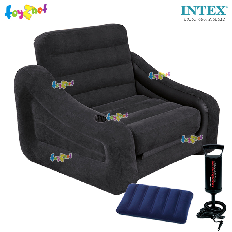 Intex Pull-Out Chair 1.07x2.21x0.66 m Black no.68565 + Pillow and DQI Air Pump