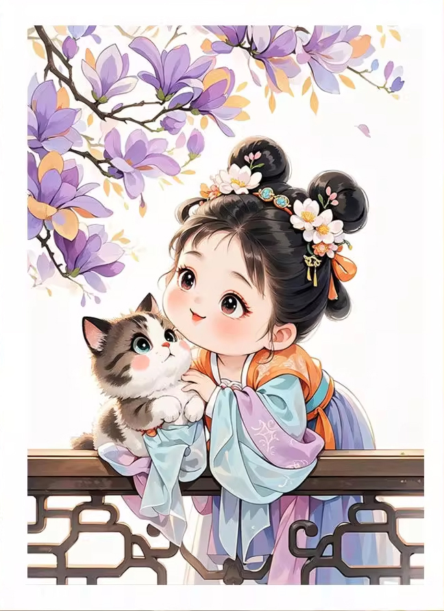 girl-1023 *สินค้าหมด* ชุดปักครอสติช ลายสาวน้อยกับน้องแมว (ปักเต็มผืนผ้า ไม่มีเดินเส้น ผ้า11CTพิมพ์ลาย ปัก 3 เส้นเล็ก) ขนาด 50*70 ซม.ผ้าครอสติช11CTพิมพ์ลายปักบนผ้า ไหมคอตตอน 26 สี ผังลาย เข็ม