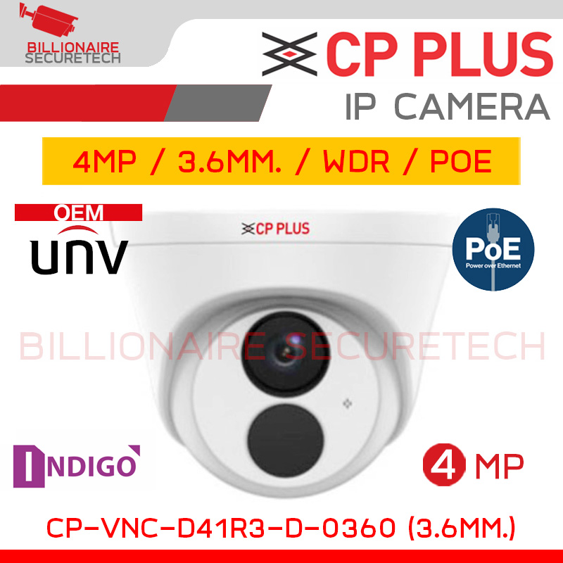 CP PLUS CP-VNC-D41R3-D-0360 (3.6mm.) IP Camera 4MP IR30M IP67 OEM UNIVIEW ใช้ร่วมกับเครื่องบันทึกเท่านั้น BY Billionbaire Securetech CP-VNC-D41R3-D