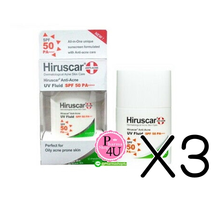 (ซื้อ3 ราคาพิเศษ) Hiruscar Anti-Acne UV Fluid SPF 50++++ ฮีรูสการ์ แอนตี้แอคเน่ ยูวี ฟลูอิด 25กรัม.