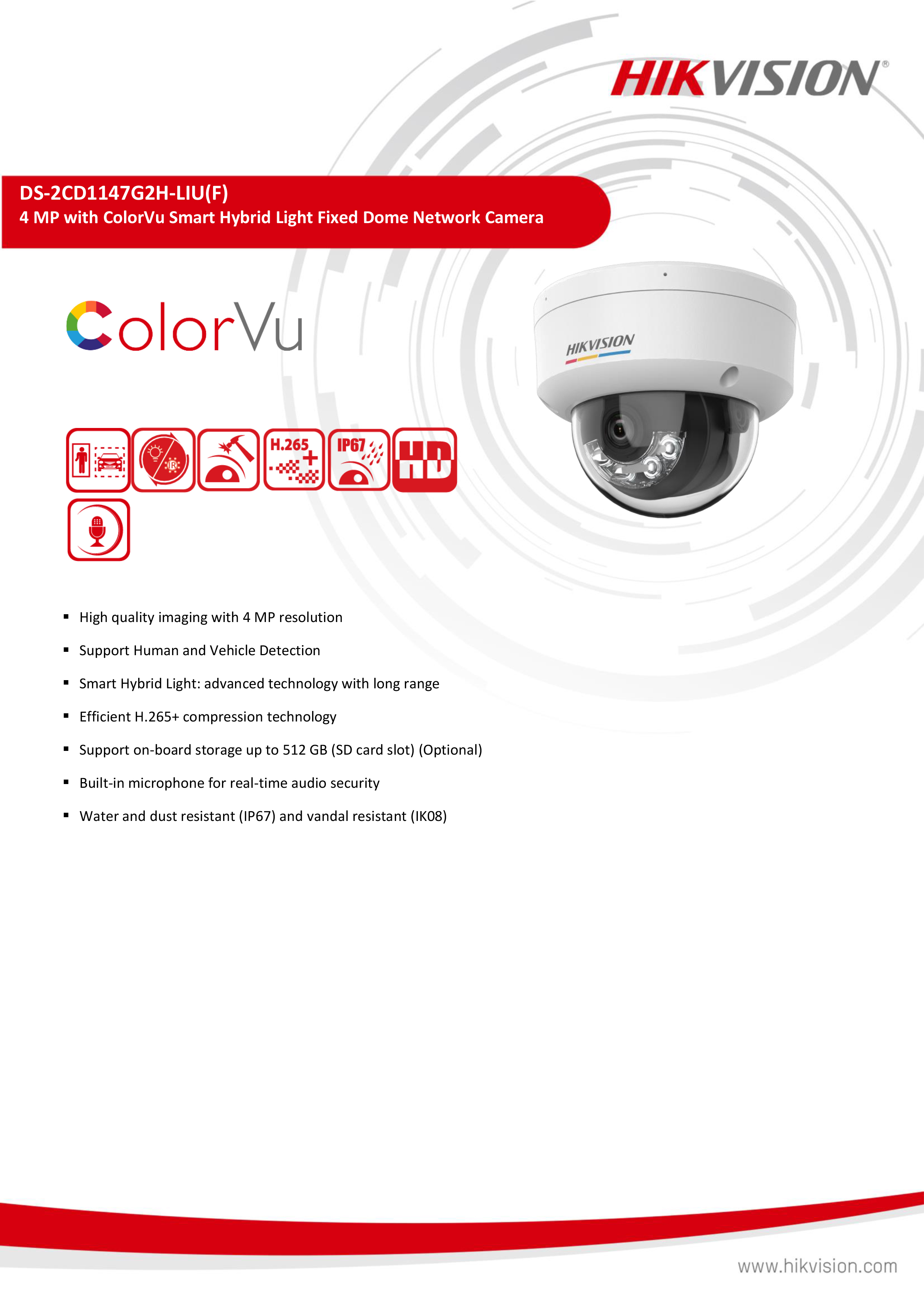HIKVISION DS-2CD1147G2H-LIU กล้องวงจรปิดระบบ IP 4MP ColorVu Smart Hybrid Light + มีไมค์ในตัว BY BILLIONAIRE SECURETECH DS-2CD1147G2H-LIU