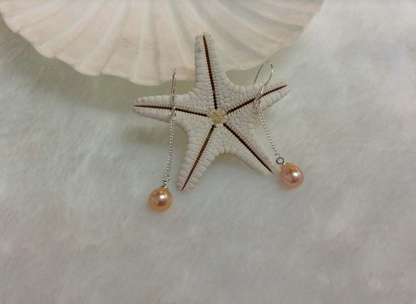 ต่างหูไข่มุกแท้ แบบโซ่ ก้านเงินแท้ 7-8 มิล. หมดค่ะ