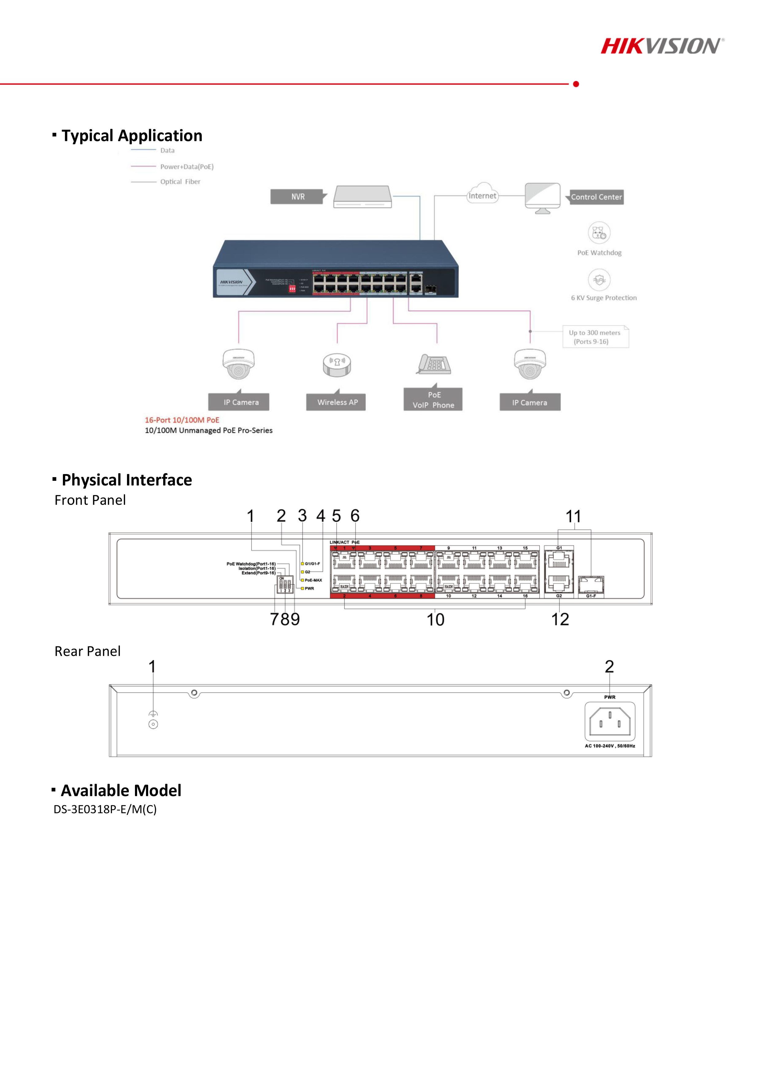 HIKVISION DS-3E0318P-E/M (C) 18 PoE Switch 16×100Mbps PoE, 1×1000Mbps RJ45, 1×1000Mbps SFP 150W BY BILLIONAIRE SECURETECH DS-3E0318P-E/M (C)
