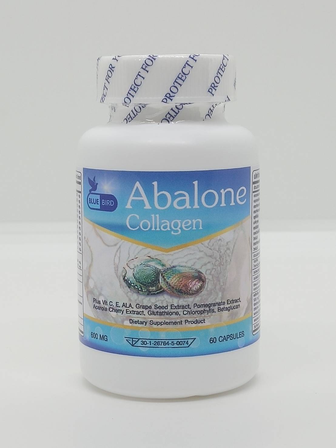 Abalone Collagen อบาโลน คอลลาเจน จากหอยเป๋าฮื้อ คอลลาเจนเข้มข้นชนิดเม็ด ตรา บลูเบิร์ด ขนาด 60 แคปซูล