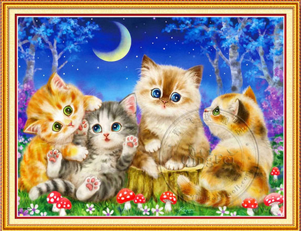 cat-1193 *สินค้าหมด* ชุดปักครอสติช ลายแมวน้อยน่ารัก (งานปักเต็มลาย ไม่มีเดินเส้น) ขนาด 75*65 ซม.ผ้าครอสติช 11CTพิมพ์ลายปักบนผ้า ไหมคอตตอน 60 สี ผังลาย เข็ม