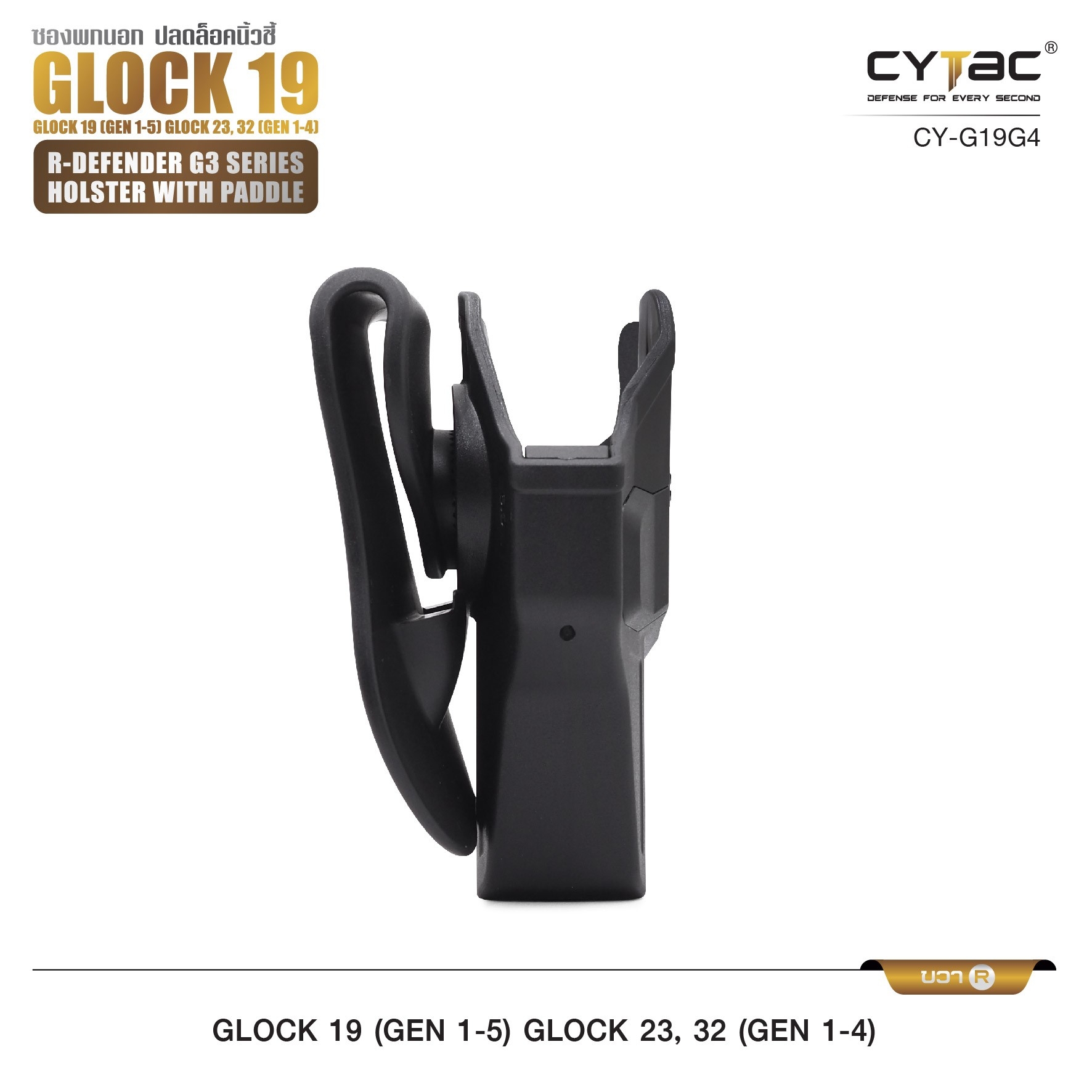 รุ่น GIock 19, 23, 32 Level II Holster | CYTAC Holster ซองพกนอกปลดนิ้วชี้