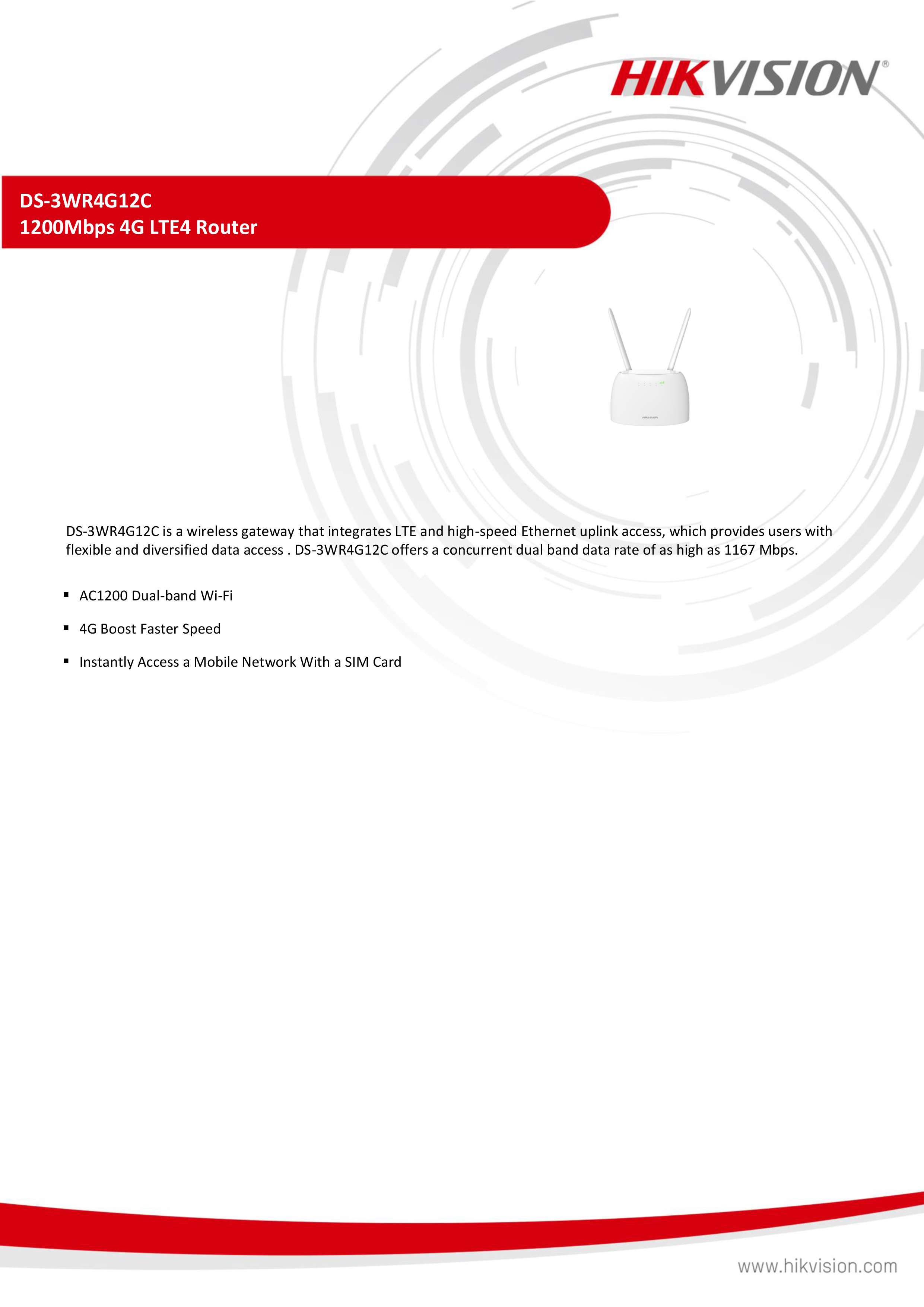 HIKVISION DS-3WR4G12C : AC1200 4G CAT4 Wireless Router BY BILLIONAIRE SECURETECH DS-3WR4G12C