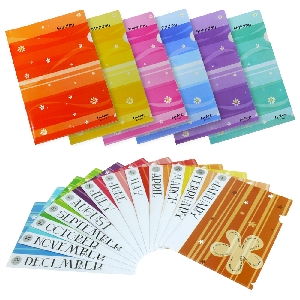 L-Type Plastic Folders A4 with Week Month Pattern Printed