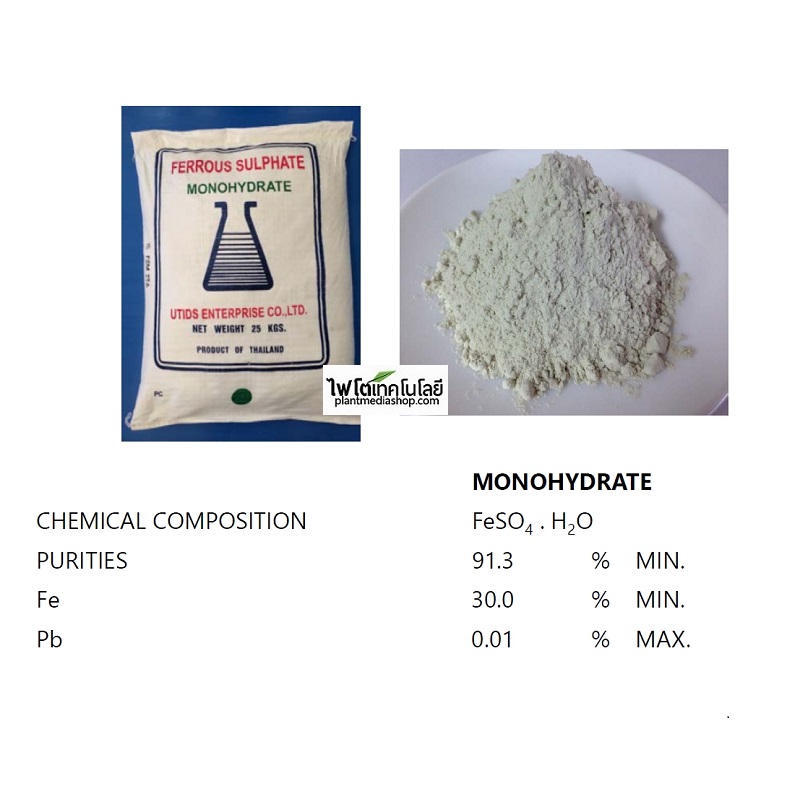 ผงจุลธาตุเหล็ก Ferous Sulfate Monohydrate FeSO4.H2O (30%Fe) บรรจุ 1 กิโลกรัม (R)