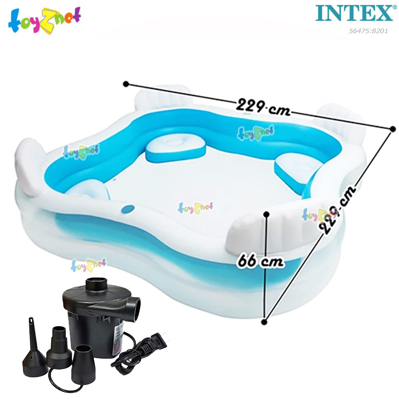 Intex Swim Center Family Lounge Pool 2.29x2.29x0.66 m Light Blue no.56475 + Electric Air Pump