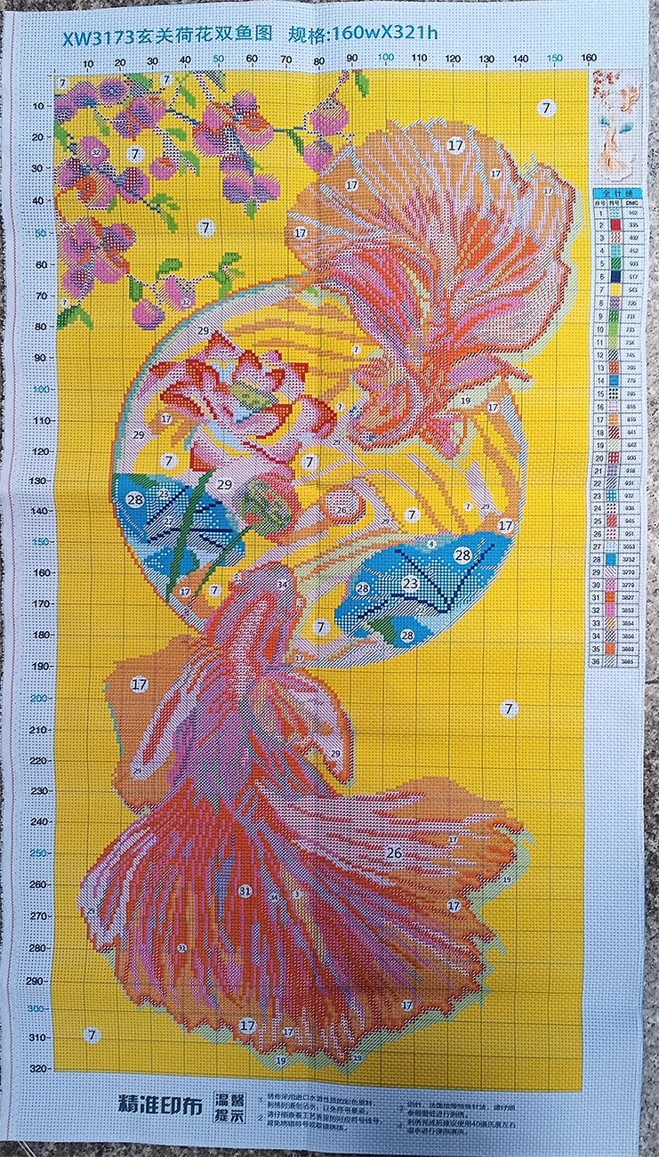 pla-1149 *สินค้าหมด* ชุดปักครอสติช ลายคู่ปลากัดทอง (ปักเต็มผืนผ้า ไม่มีเดินเส้น ผ้า11CTพิมพ์ลาย ปัก 3 เส้นเล็ก) ขนาด 46*84 ซม.ผ้าครอสติช 11CTพิมพ์ลายปักบนผ้า ไหมคอตตอน 36 สี ผังลาย เข็ม