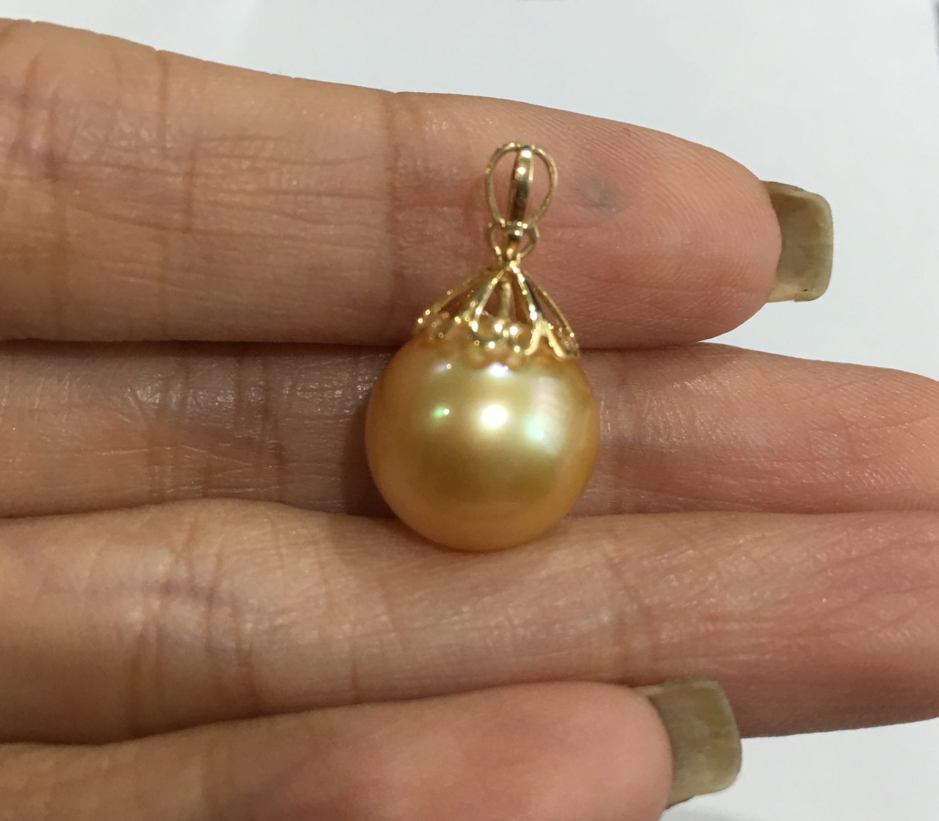 จี้ไข่มุก south sea 12-13 มิล ตัวเรือน 18k สีทองเข้มอมส้ม เกรด AAA