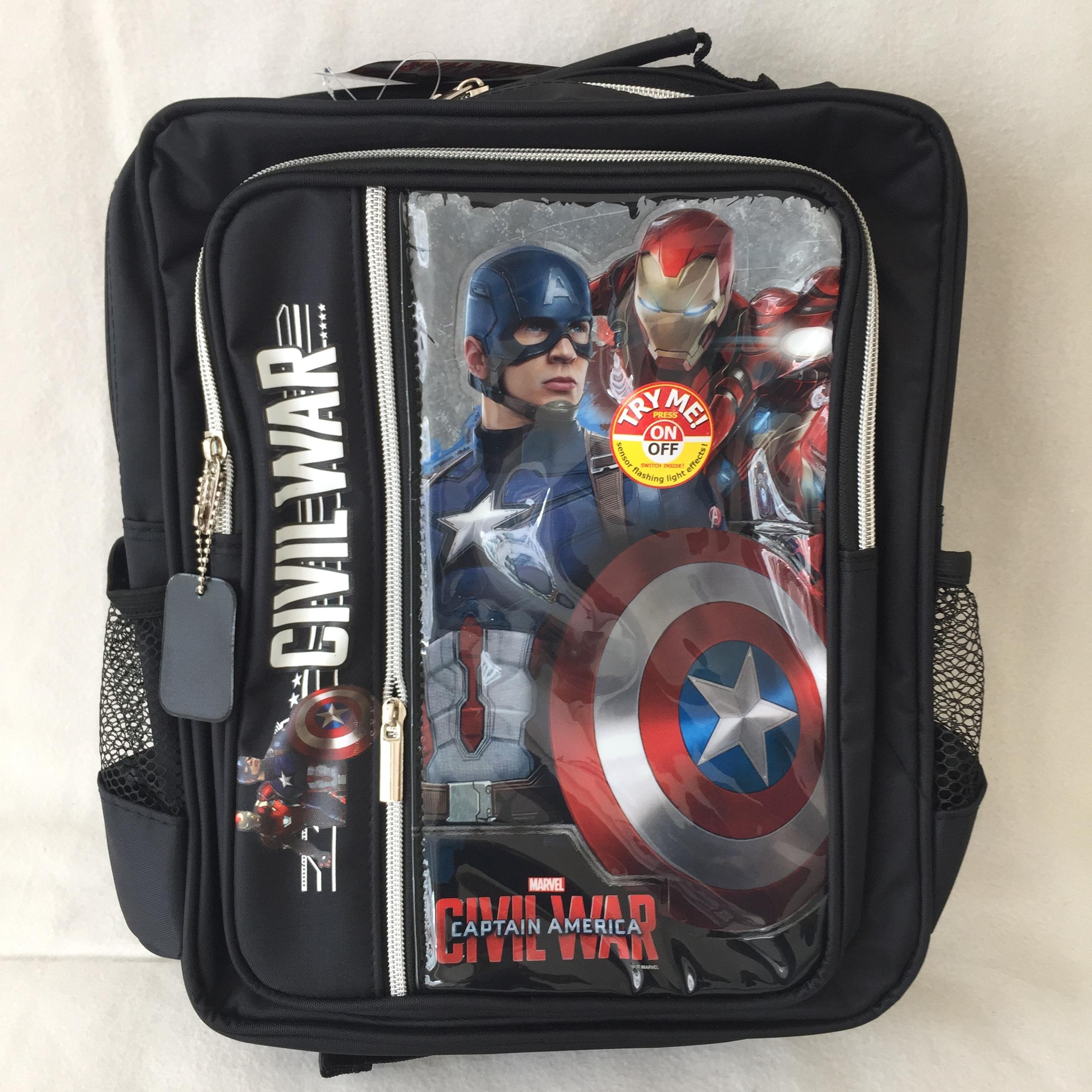 Marvel กระเป๋าเป้ 13 นิ้ว มาร์เวล กัปตัน อเมริกา ซีวิ่ล วอร์ กระเป๋าใส่หนังสือ กระเป๋าสะพาย กระเป๋านักเรียน กระเป๋าเด็ก Marvel Civil War Captain America Backpack School Bag ดำ