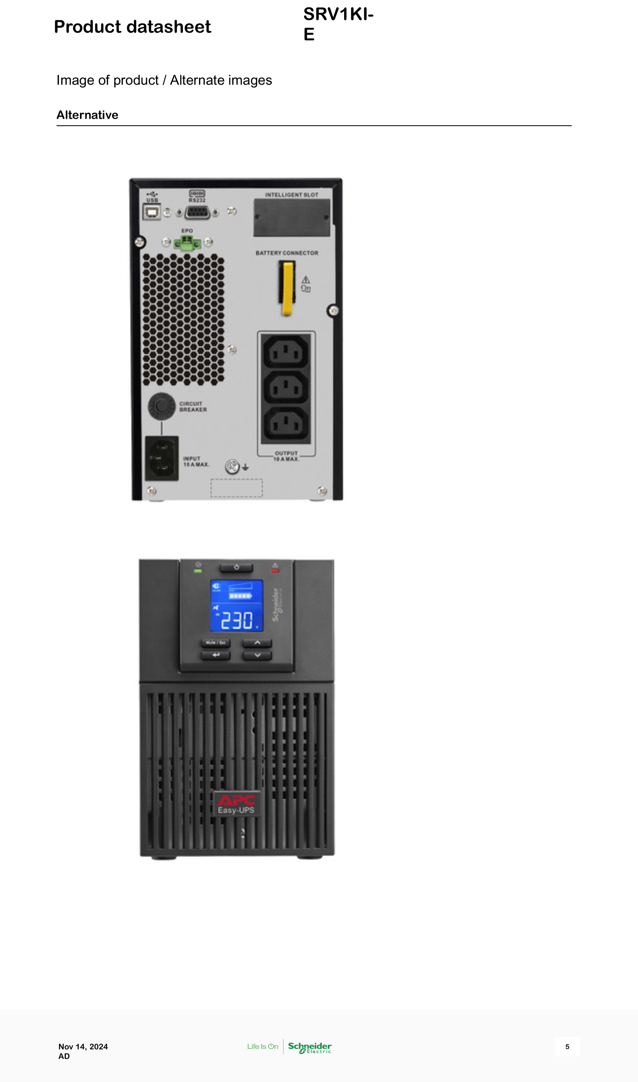 APC SRV1KI-E : 1000VA/900W, Easy UPS On-Line, Tower, 230V, 3x IEC C13 outlets, Intelligent Card Slot, LCD BY BILLIONAIRE SECURETECH APC SRV1KI-E