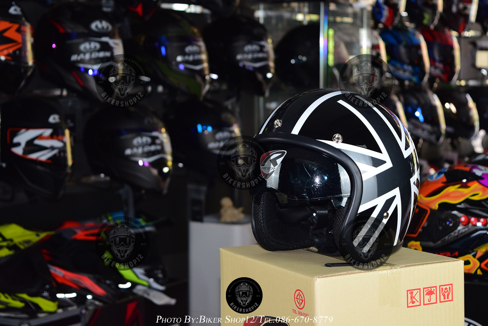 หมวกกันน็อคคลาสสิก 5เป๊ก คละลาย มีแว่นพับซ่อนได้