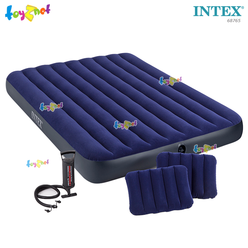 Intex Dura-Beam Airbed 5ft (Queen) 1.52x2.03x0.22 m. (Blue) no.68765/64736 + 2 Pillows + DQI Air Pump